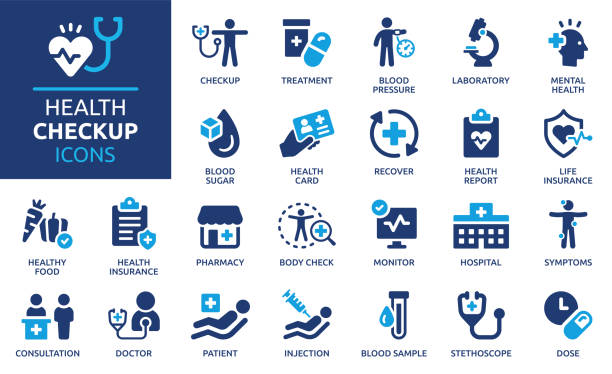 набор иконок проверки работоспособности. коллекция символов медицинских услуг. векторная иллюстрация. - исцеление stock illustrations