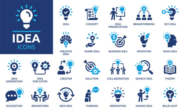 ilustrações de stock, clip art, desenhos animados e ícones de idea icon set. solid icon collection. - ideia