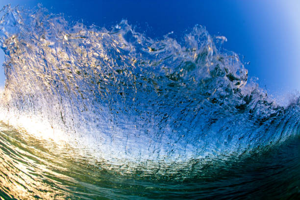 Ocean wave illuminated by the rising sun, captured from below