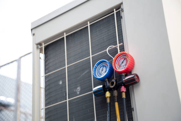 istock Air conditioning service,HVAC Using a gauge to check the refrigerant in the system. Concept of inspection and maintenance services 2152674727