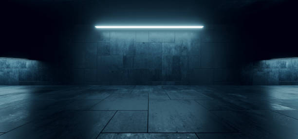 istock Modern Underground Massive Concrete Cement Blocks Hallway Room Tunnel Corridor Bunker Hangar Realistic Stage Lights Empty Warehouse 3D Rendering 2152675408