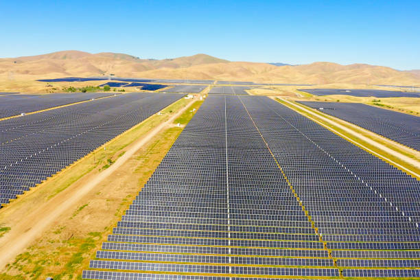 istock Aerial View over Solar Panels in Central Valley California 2152676483