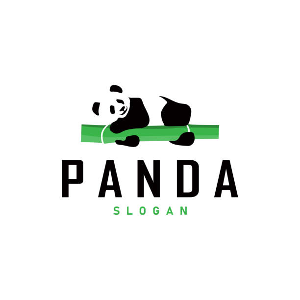 Cute and simple lazy black and white panda animal silhouette design template brand panda bear logo vector