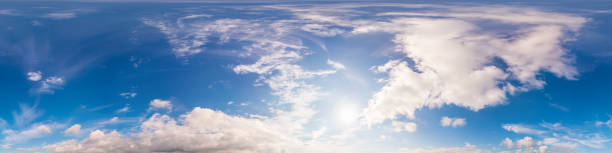istock Clear blue summer sky panorama with Cumulus clouds. Seamless hdr spherical 360 panorama. Sky dome in 3D visualization, sky replacement for aerial drone 360 panoramas. Weather and climate change 2152678821