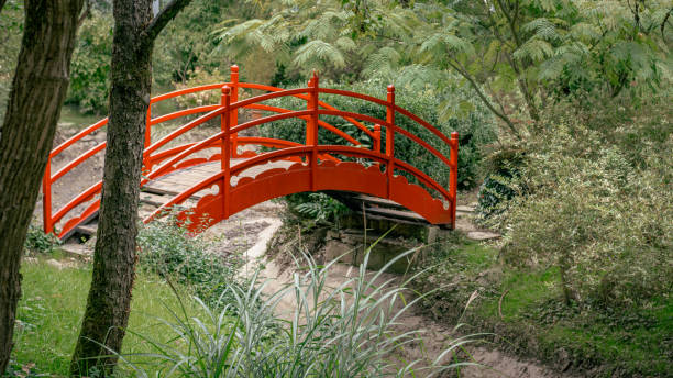 istock Red Chinese wooden bridge 2152679356
