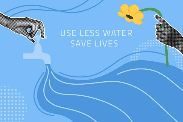 istock Halftone collage. Concept of environmental protection. World water day.Use less water, save lives. Vector illustration for postcard, invitation, web banner, social media banner. 2152679407