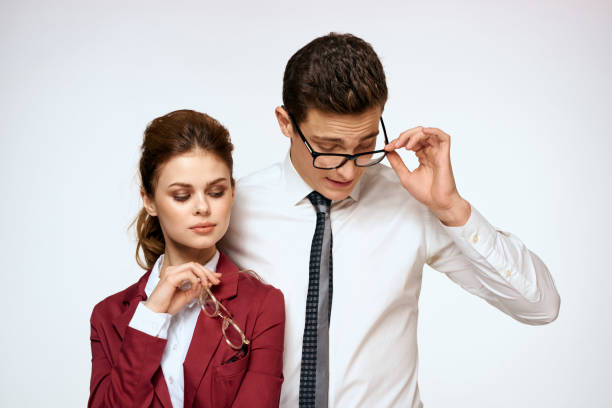 istock Work colleagues Business couple office officials team studio light background 2152685485