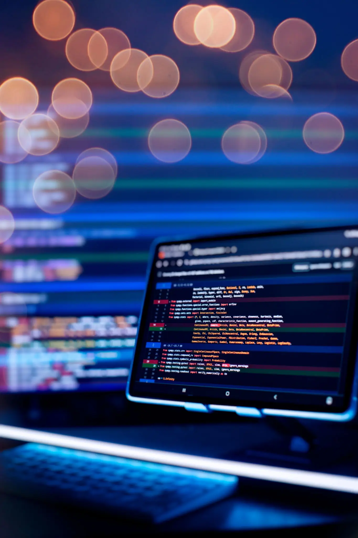 Work from home. Programmer coding code on notebook screen at home.