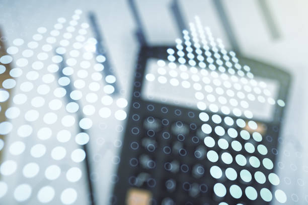 istock Virtual upward arrows illustration on calculator background. Breakthrough and progress concept. Multiexposure 2152687826