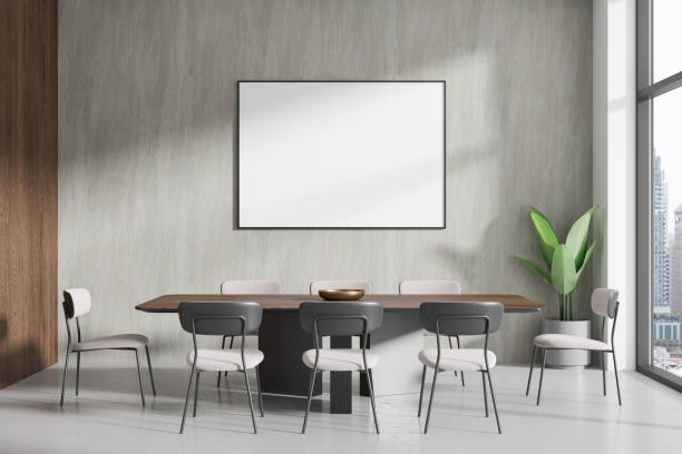istock Modern home living room interior with chairs and eating table, mockup frame 2152690310
