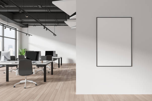 istock Modern office business room interior with panoramic window. Mockup frame 2152690689