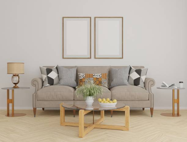 istock Frame mockup, interior frame, poster wood frame element and living room scandinavian style cozy in empty picture interior sofa and table wooden in illustration 3d rendering. 2152690962