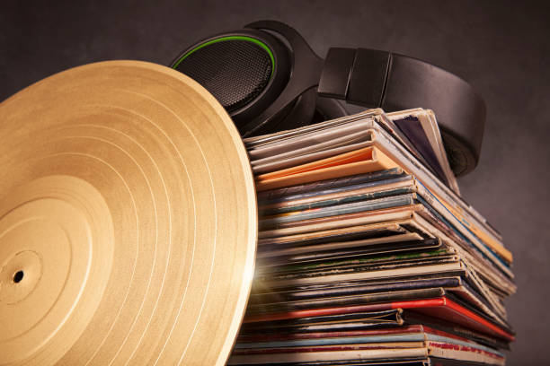 istock Vintage vinyl records on a grunge background. Toned. 2152691630