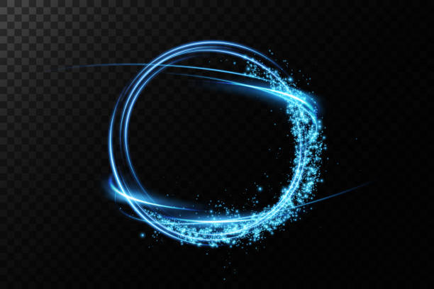 istock Magical Fantasy Portal. Round light frame with fine dust particles, futuristic teleporter. Neon lights illuminate night scene with sequins on transparent background. Lighting effect 2152692897