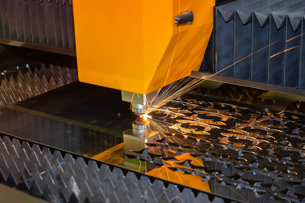 istock CNC laser cutting machine cutting metal with sparks. High technology, industry 2152694247
