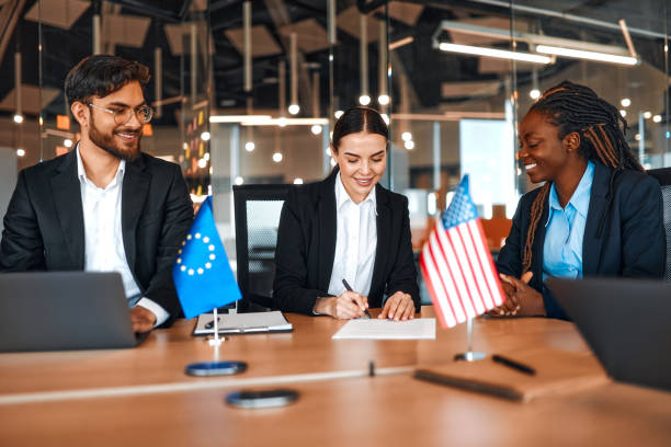 Diplomatic negotiations between countries in the office