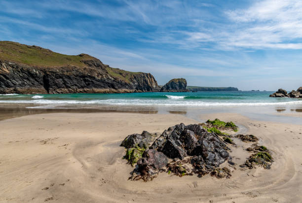 istock Rocky outcrop on Kynance Cove beach 2152708106