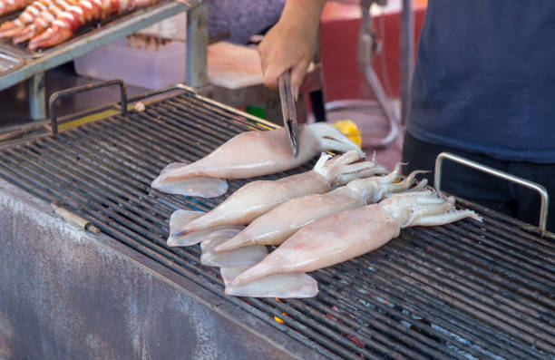 Grilled fresh squid, on the grate