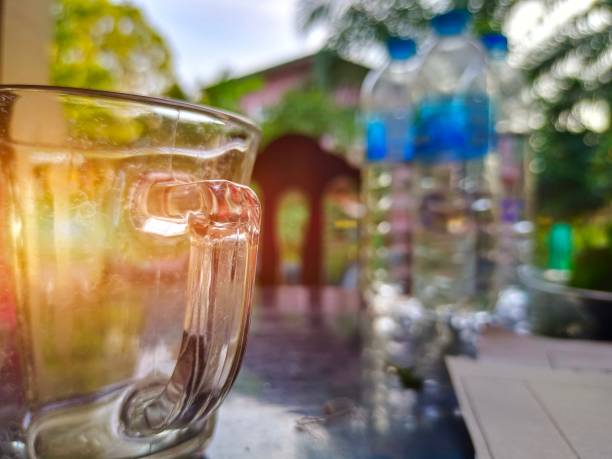 Empty glass on the table in the morning