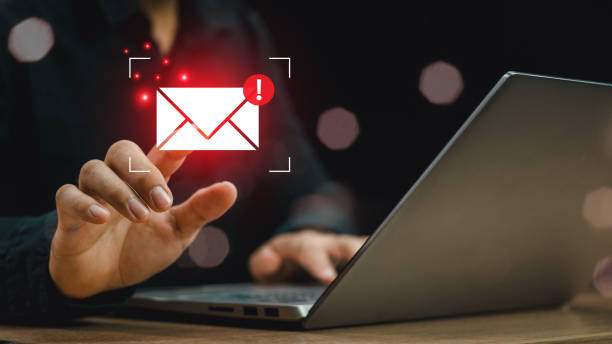 istock Email inbox alert and spam virus with warning, email security protection alert, new email notification and internet communication concept, email technology icon, junk mail compromised information 2152719584