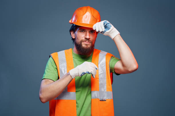 istock Emotional builder working uniform orange helmet safety Construction professional 2152722295
