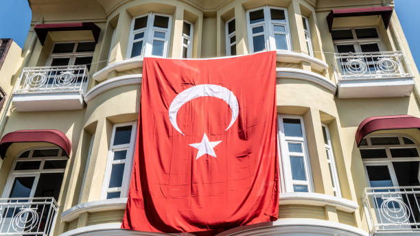 Turkish flag hanging on a building