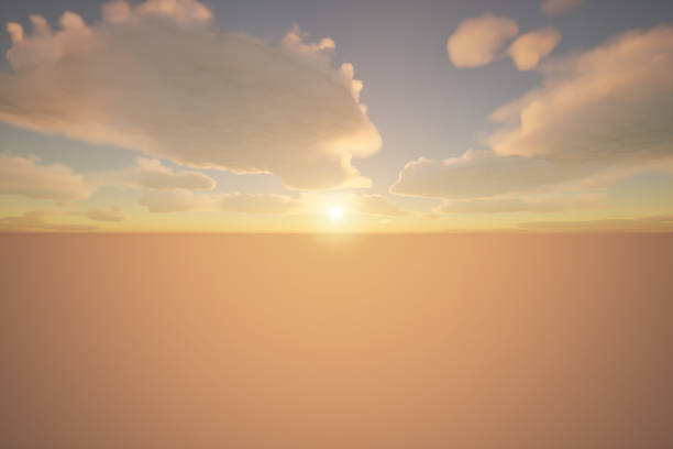 3D rendering of a sunset view over the calm ocean.