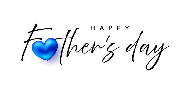 Happy Fathers Day lettering typography text with blue heart Father's Day lettering text with blue heart on isolated background fathers day stock illustrations