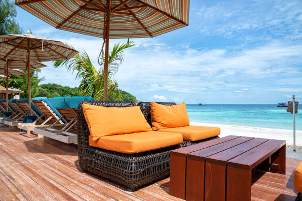 istock Beach cafe bar on the sea view terrace 2152739695