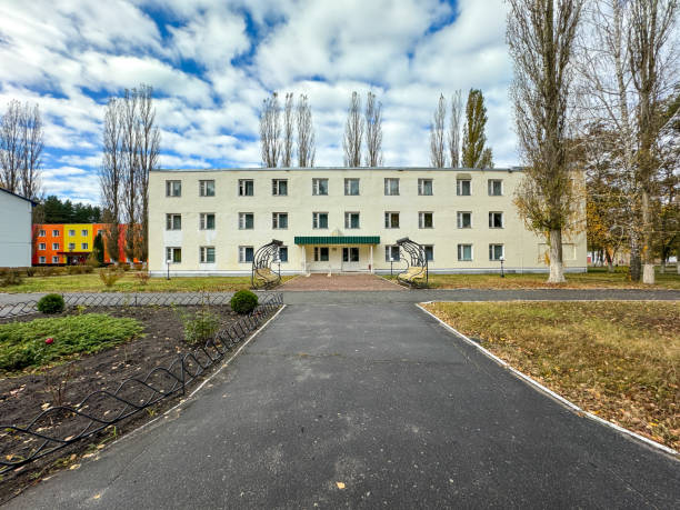 istock The road to the three-story building 2152746513
