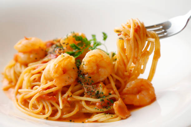 Seafood pasta with tomato sauce