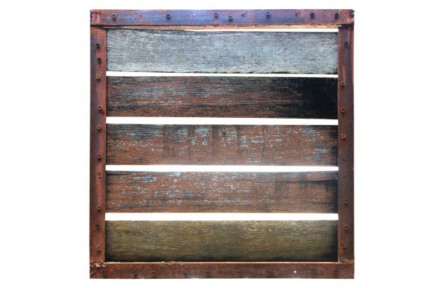 Rectangular frame, steel edges, wooden spokes, old condition isolated on white background with clipping path.
