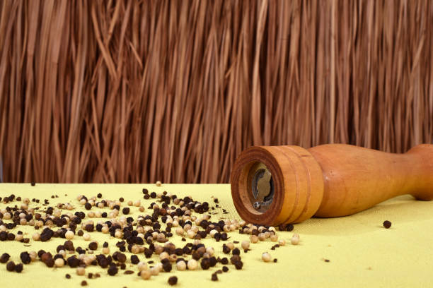 pepper grinder wooden crusher kitchen design isolated on transparent white background image