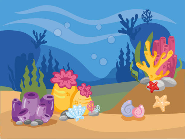 istock Banner with empty copy insert. Underwater bottom with coral, seaweed, Illustration of the seabed 2152756596