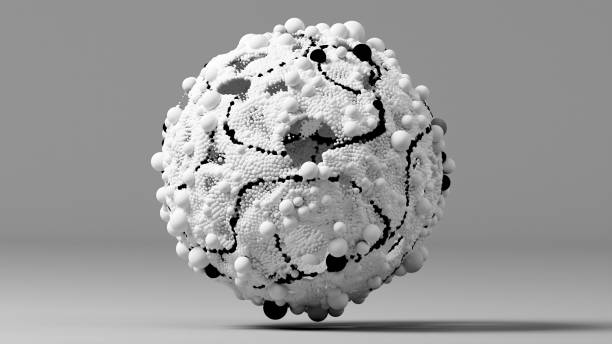 istock 3d render of abstract art black and white monochrome with flying surreal ball or sphere based on small and big bubbles particles in different sizes as mosaic in a deformation rotation process 2152757127