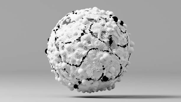 istock 3d render of abstract art black and white monochrome with flying surreal ball or sphere based on small and big bubbles particles in different sizes as mosaic in a deformation rotation process 2152757134
