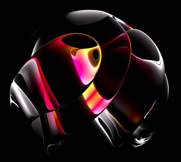 istock 3d render abstract art with surreal glass sphere or ball in deformation transformation process with purple red orange color lines inside on isolated black background 2152757301