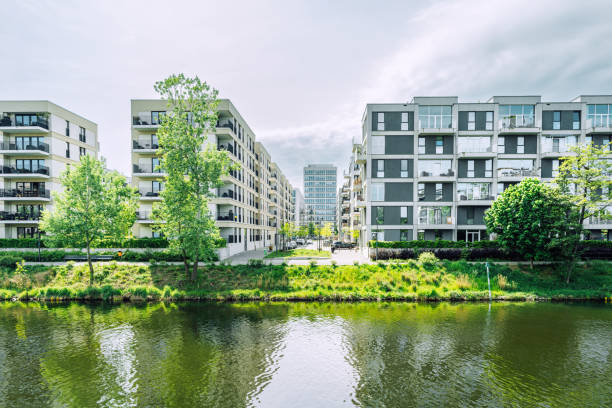 Modern Residential Buildings by a Lush Riverside in Berlin