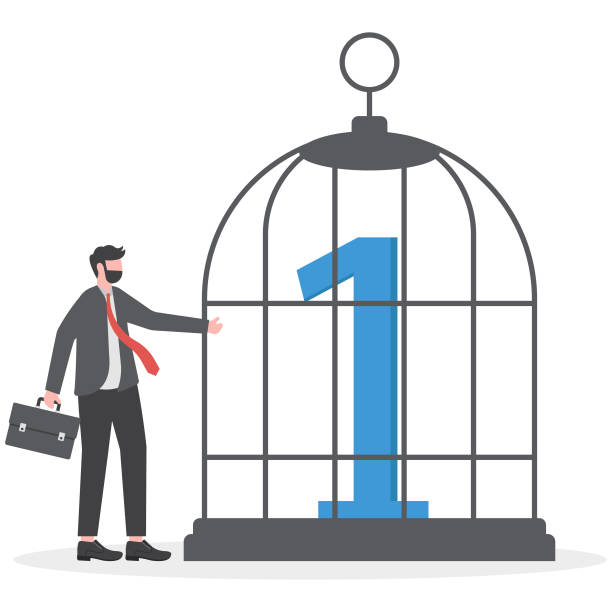 istock Unlock victory and value. Businessman uses a key to unlock number one icon from birdcage. business competition concept 2152773963