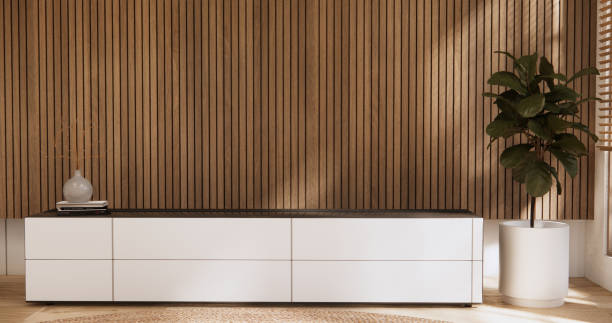 istock Cabinet wooden design on white room interior modern style.3D rendering 2152774207