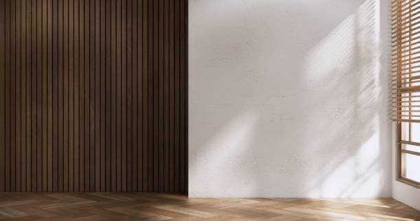 istock Muji Empty room and wood panels wall background 2152775581