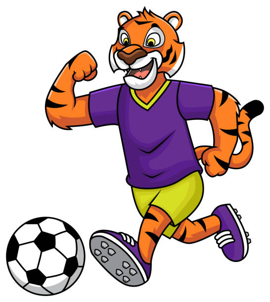 istock Tiger mascot cartoon character playing soccer vector illustration 2152778576