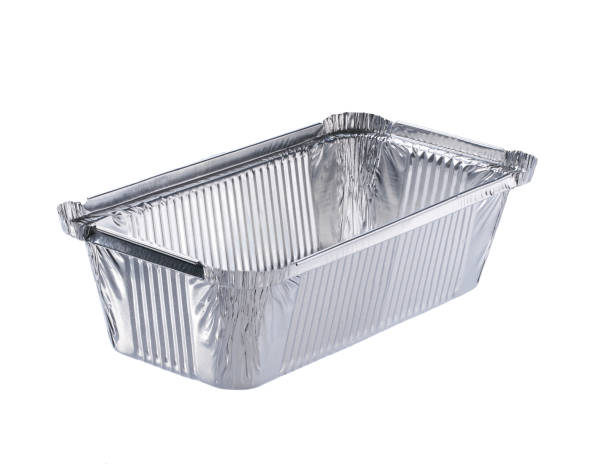 istock Empty disposable aluminium foil baking dish isolated on white background. single aluminum lunch box or tray isolated . 2152778996