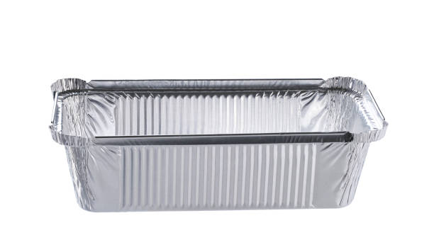 istock Empty disposable aluminium foil baking dish isolated on white background. single aluminum lunch box or tray isolated . 2152779021