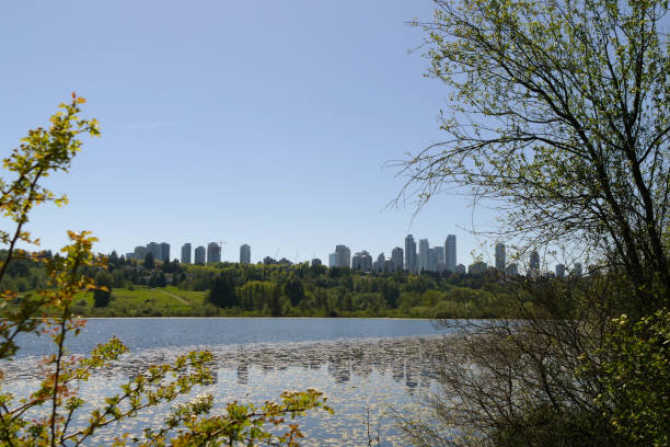 Looking out at the Metrotown skyline of Burnaby, BC from Deer Lake in the spring.