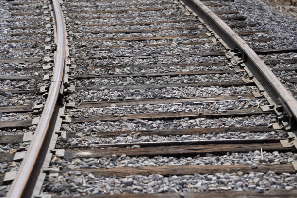 istock Close-up of Train Tracks with Slight Turn 2152782901