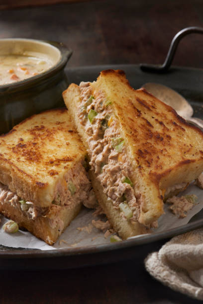 istock Tuna Melt Grilled Cheese Sandwich with Clam Chowder 2152784753
