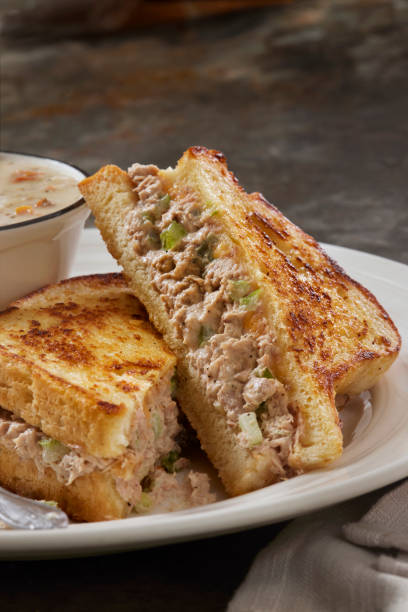istock Tuna Melt Grilled Cheese Sandwich with Clam Chowder 2152784781