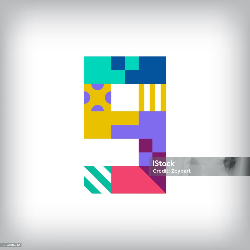 Small Number 9 Graphics Creative Number 9 With Geometric Shapes Stock Illustration - Download ...