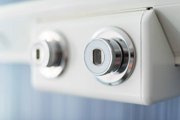 Oxygen-vacuum sockets in the hospital room close-up photo